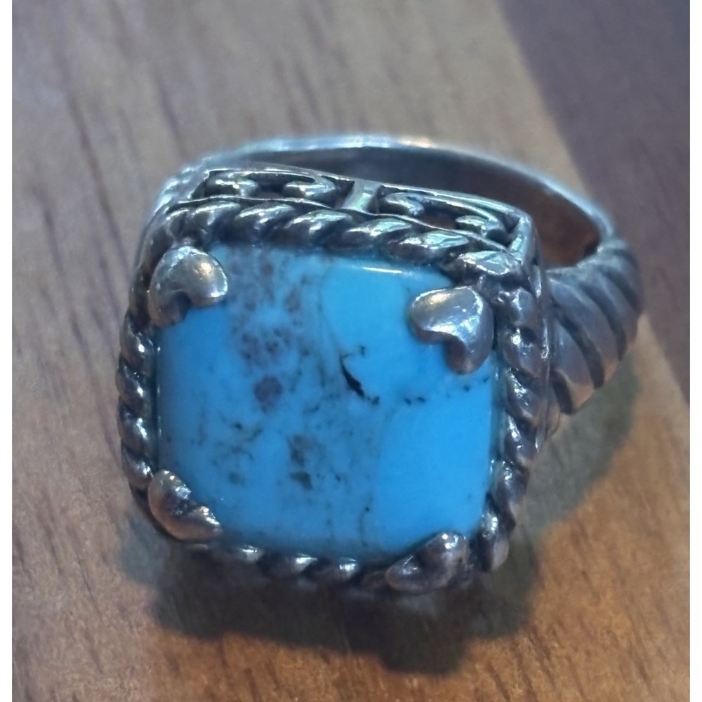Sterling Silver Turquoise Roped Ring Size 8